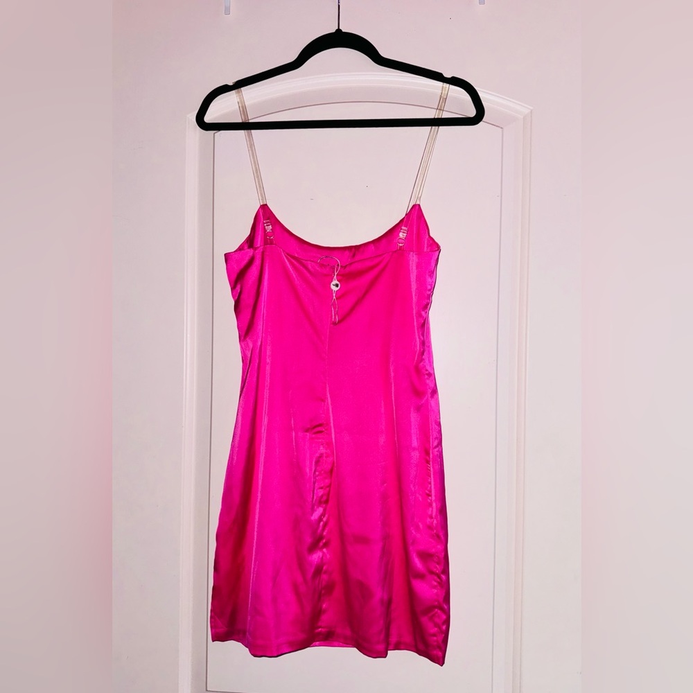 Oh Polly Neon Pink Satin Mini Dress - Picture 7 of 8